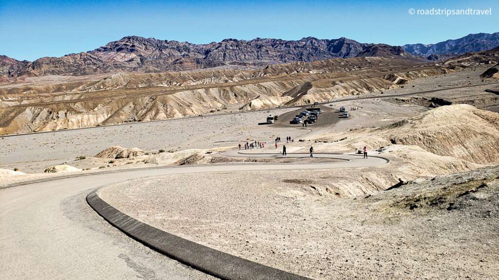 Slightly elevated paved trail from parking lot to Zabriskie Point